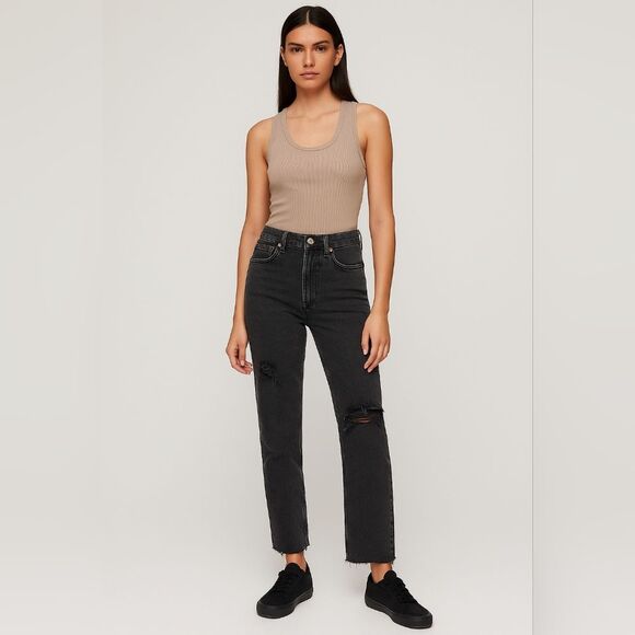 Aritzia Denim Forum Black Gray Arlo High Rise Straight Crop Button Fly 28L Jeans - Picture 1 of 13